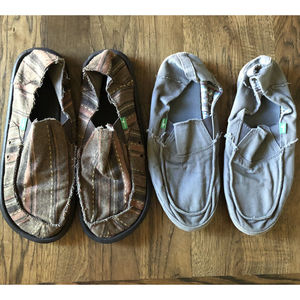 SANUK  11 Men Dark Brown Vintage Stripe Donny Slip-Ons